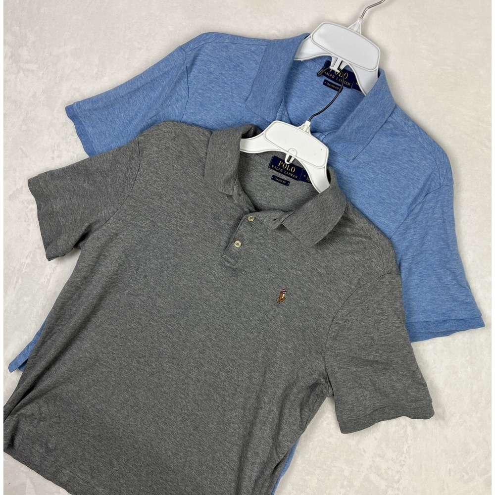 Polo Ralph Lauren Polo‎ Shirt Mens Medium Lot of 2 Bundle Gray Blue Flesh Pony